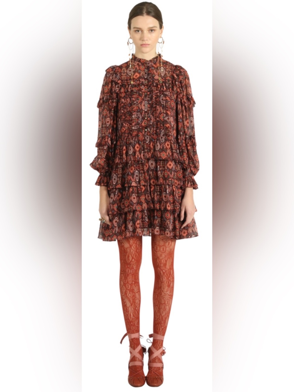 Ulla Johnson 100% Silk Long Sleeve Printed Dress. Size 8